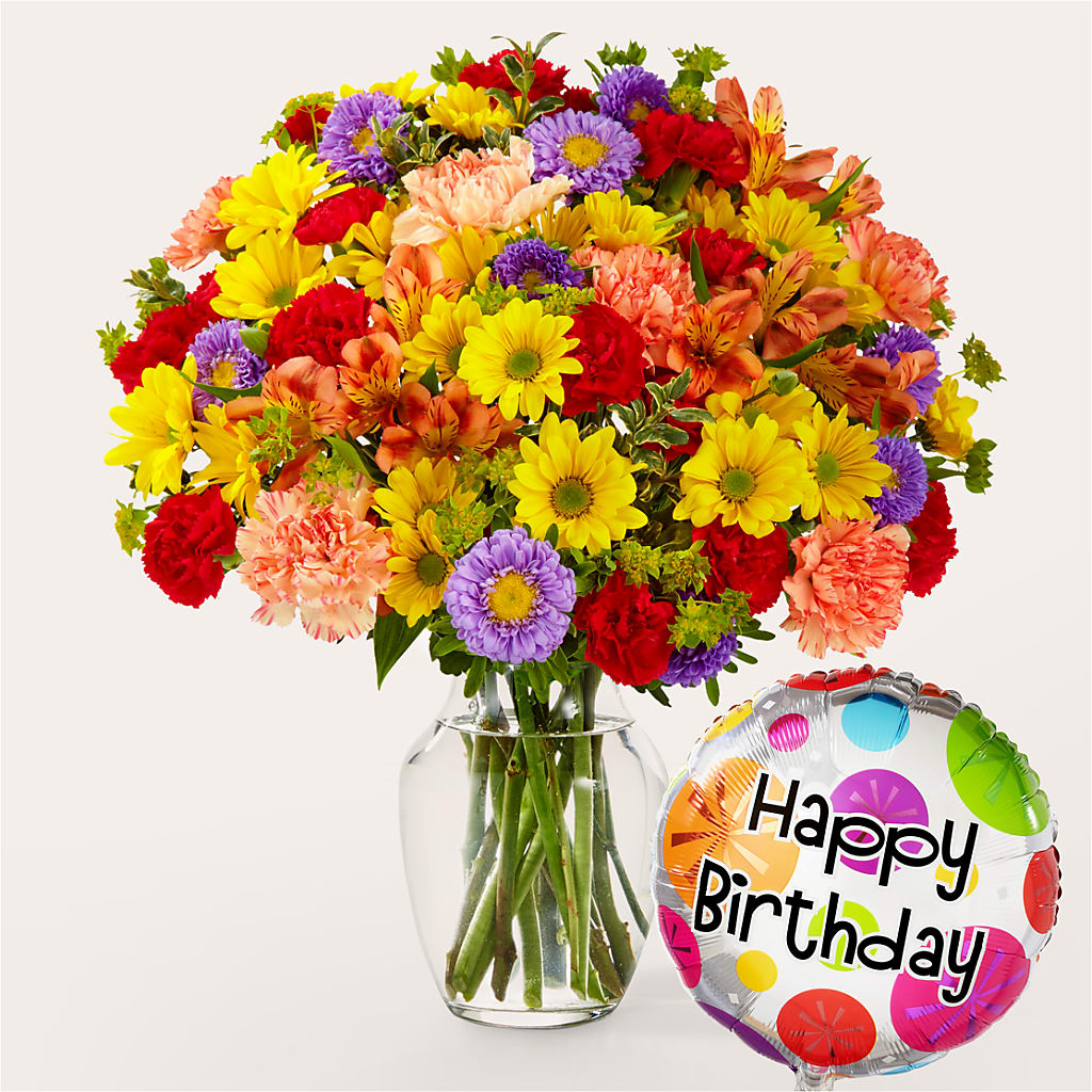 Kaleidoscope Bouquet with Birthday Balloon – DANNY'S FLOWERS & GIFTS, Livonia MI