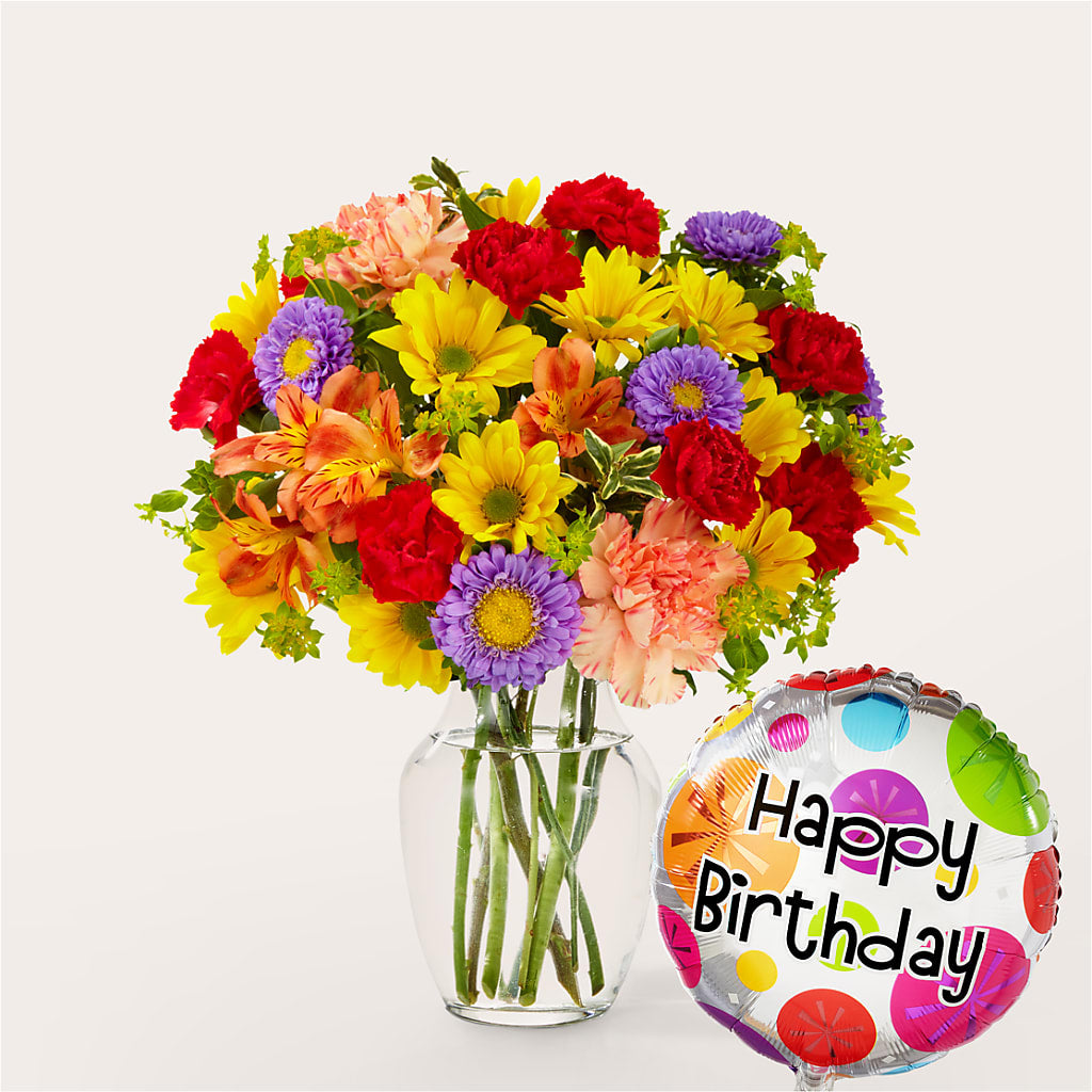 Kaleidoscope Bouquet with Birthday Balloon – DANNY'S FLOWERS & GIFTS, Livonia MI